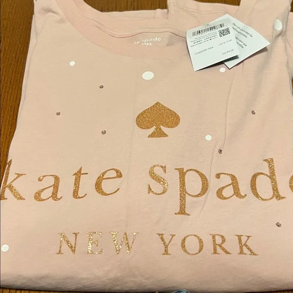 NWT, KATE SPADE ROSE SMOKE EMBELLISHED TEE SHIRT SIZE XL - Picture 2 of 8
